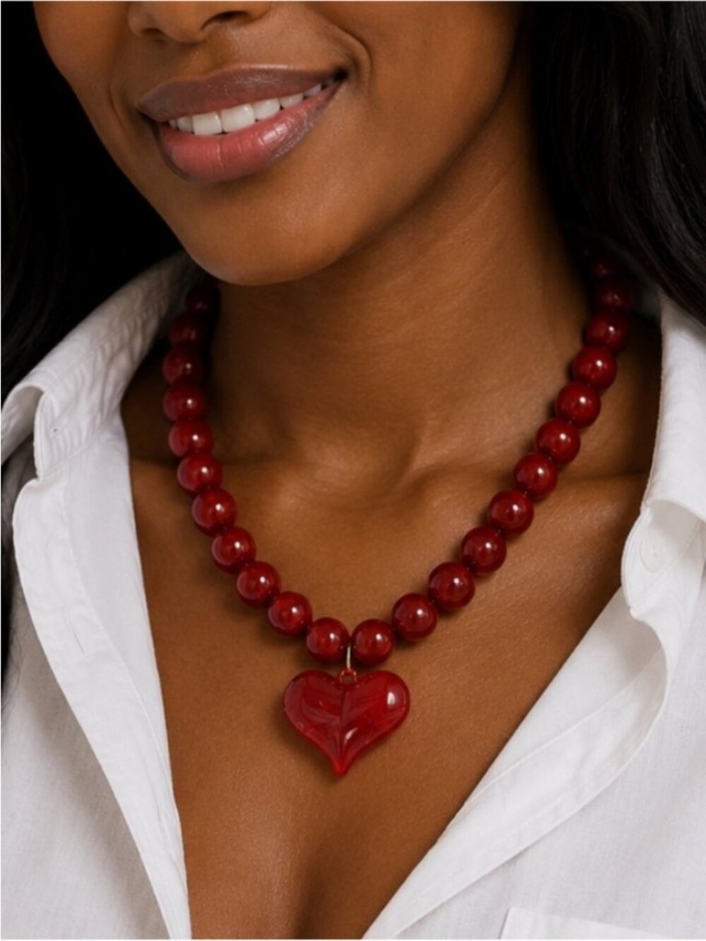 New! Preppy Beaded Red Heart Dopamine Necklace NWOT